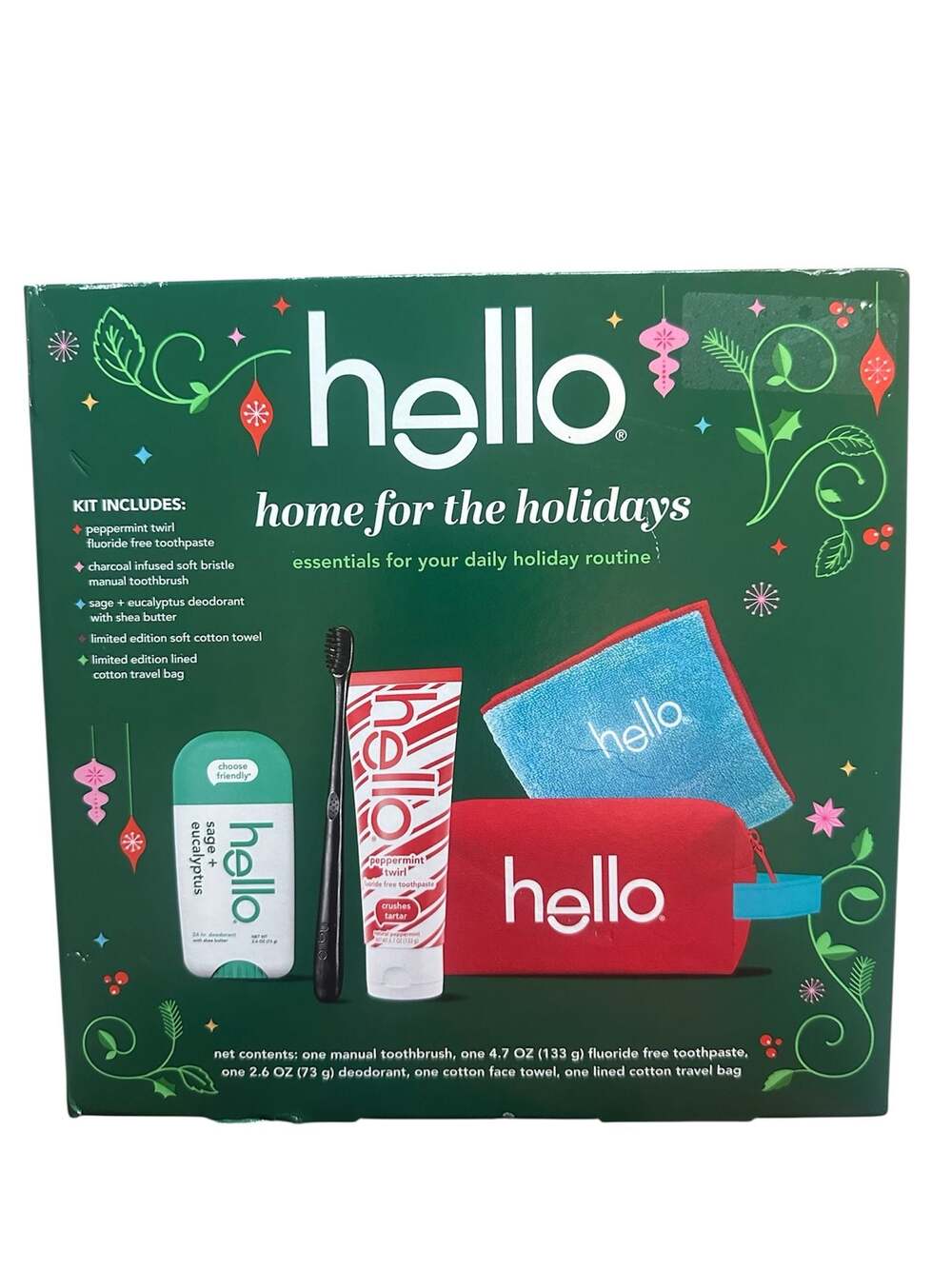 hello Home for the Holidays 5-Piece Travel Essentials Kit with Toothpaste, Deodo